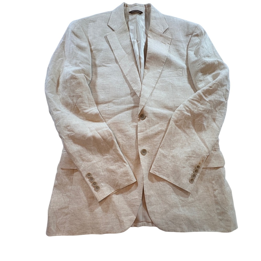 Tasso Elba Mens 100% Linen Blazer Beige Tan 2 Button Sport Coat Size M 39-41